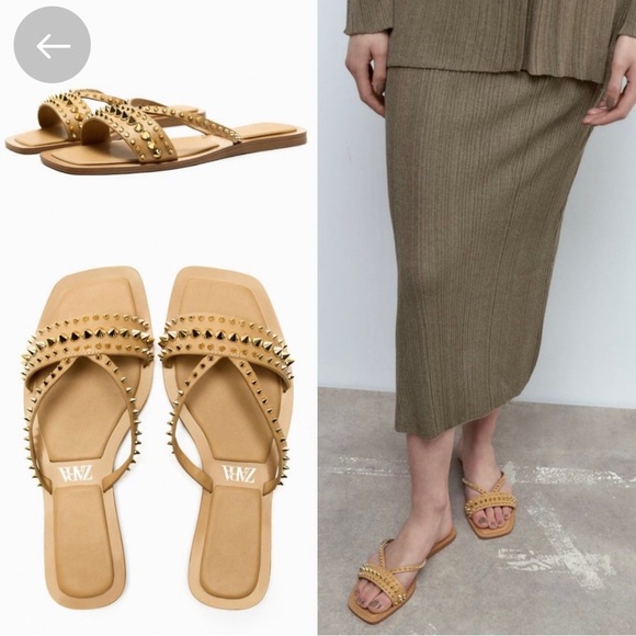Zara NWT Studded Flat Sandals size 10 - Picture 3 of 6